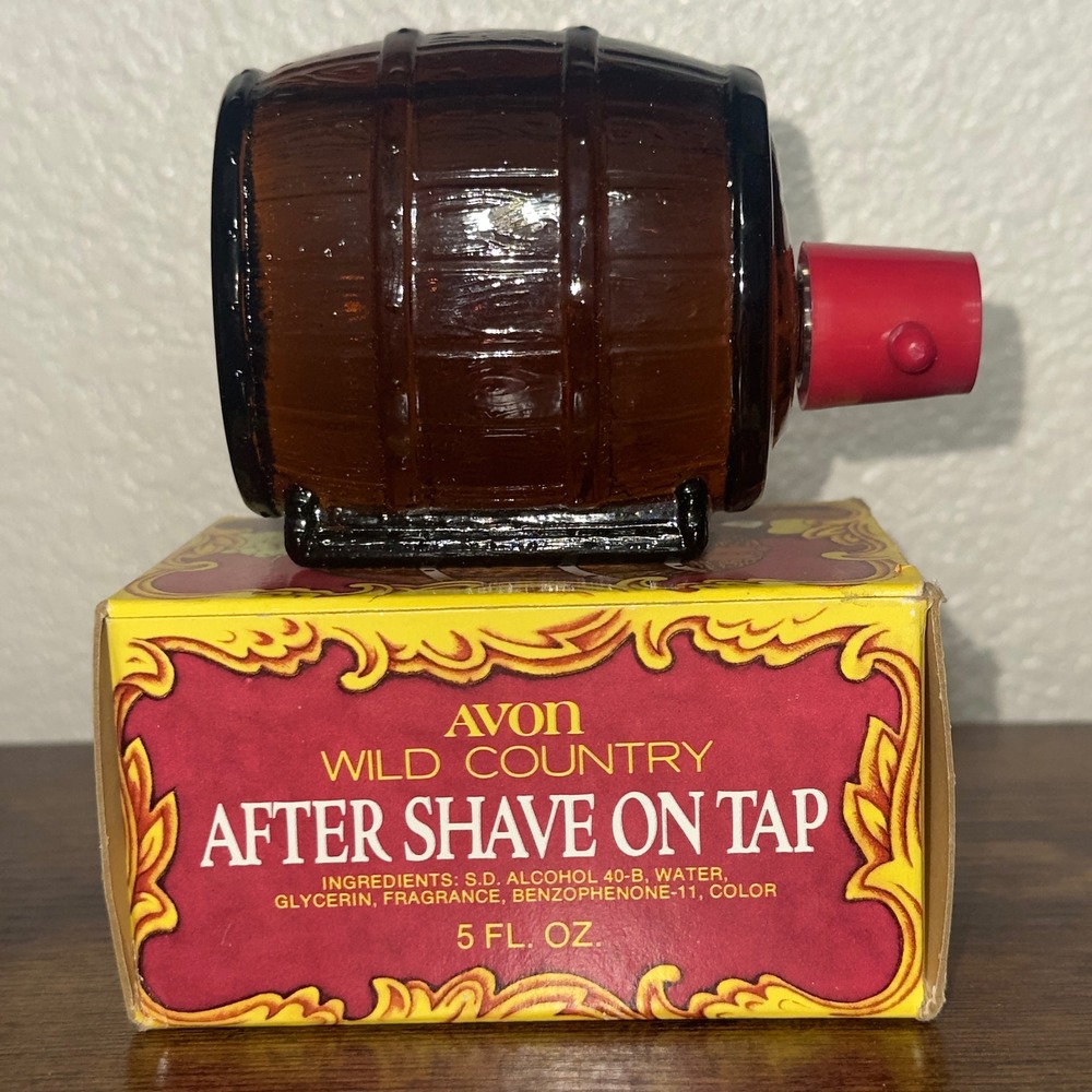 Vintage Avon Wild Country After Shave On Tap Whiskey‎ Barrel Decanter 5oz w/ Box